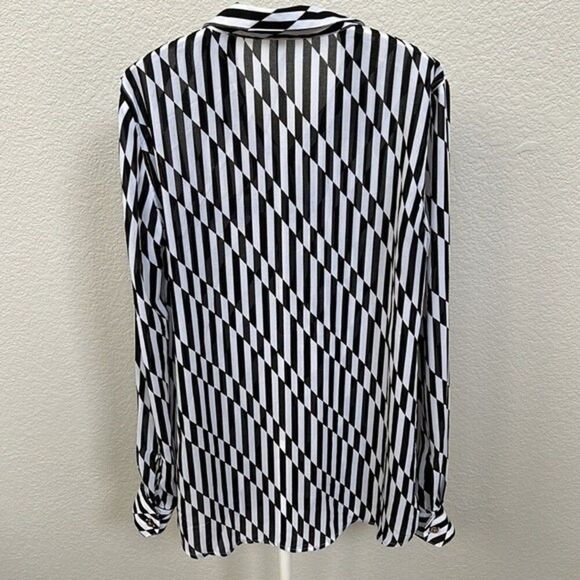 SALE 2/$25 Volcom Size Medium Black White Sheer Blouse Striped Button Down Top - Picture 5 of 5